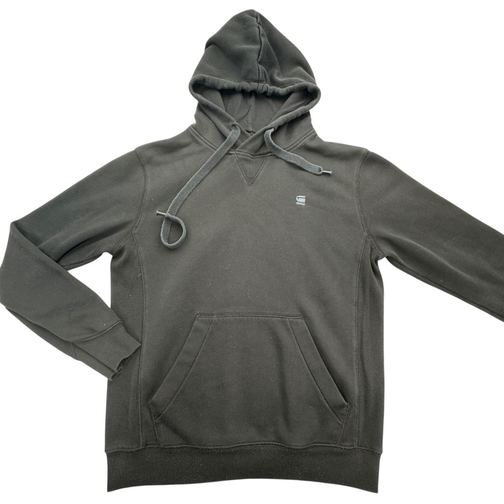 G Star RAW Hoodie Mens Small Black Pullover Sweatshirt Kangaroo Pocket Logo